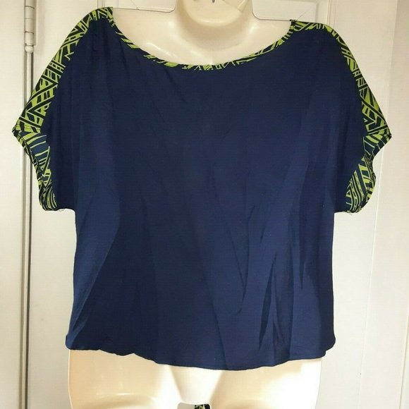 PINK ROSE GREEN/NAVY TIE FRONT TOP XL-EUC - Picture 2 of 4